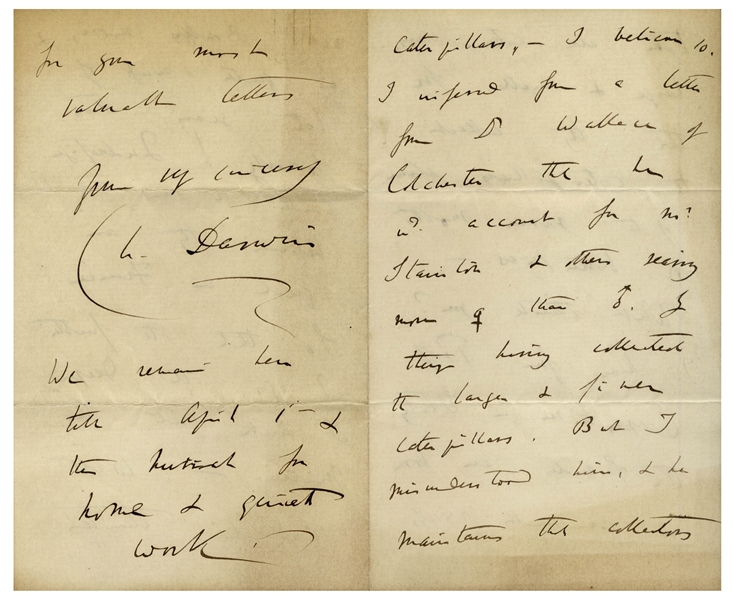 Lot of Two Charles Darwin Autograph Letters Signed With Evolution Related Content -- ''...I was particularly glad to hear you and your brother's statement about the 'gay' deceiver-pigeons...''